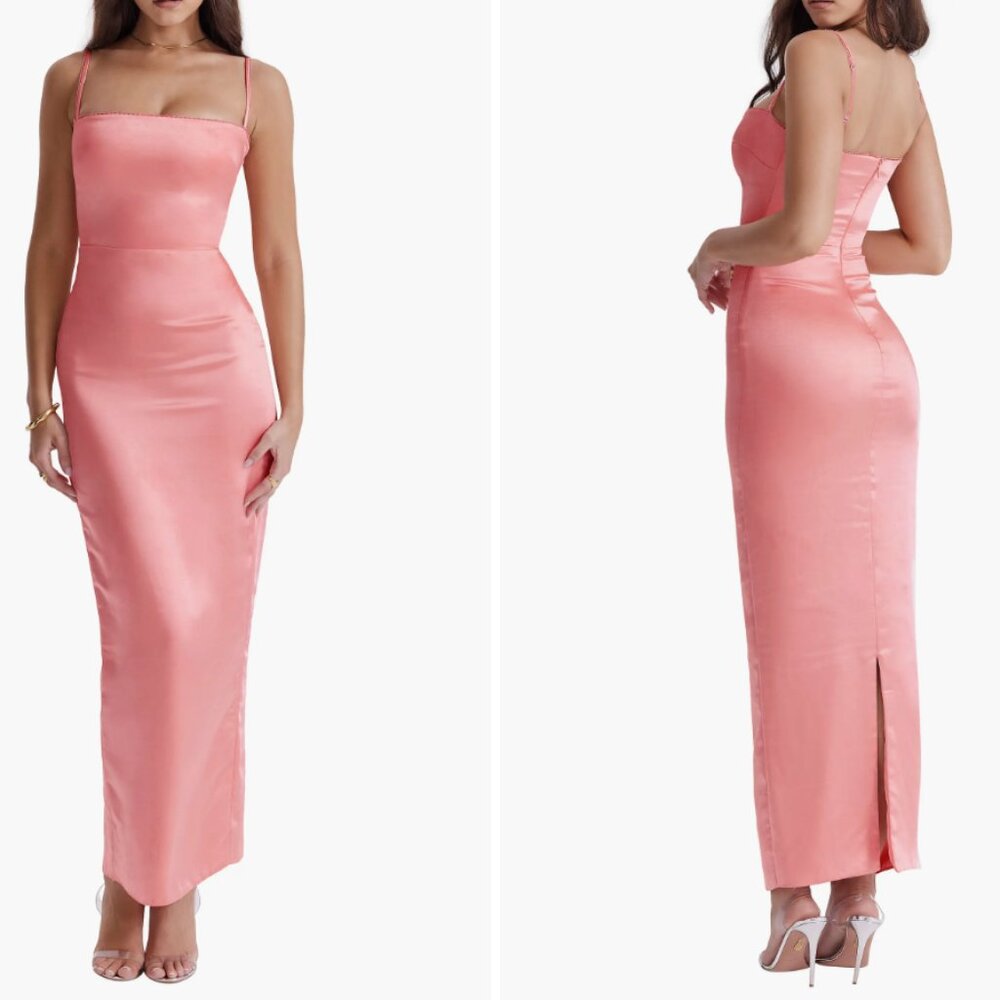 NEW WITH TAGS HOUSE OF CB 'Costanza' Bright Peach Maxi Dress
